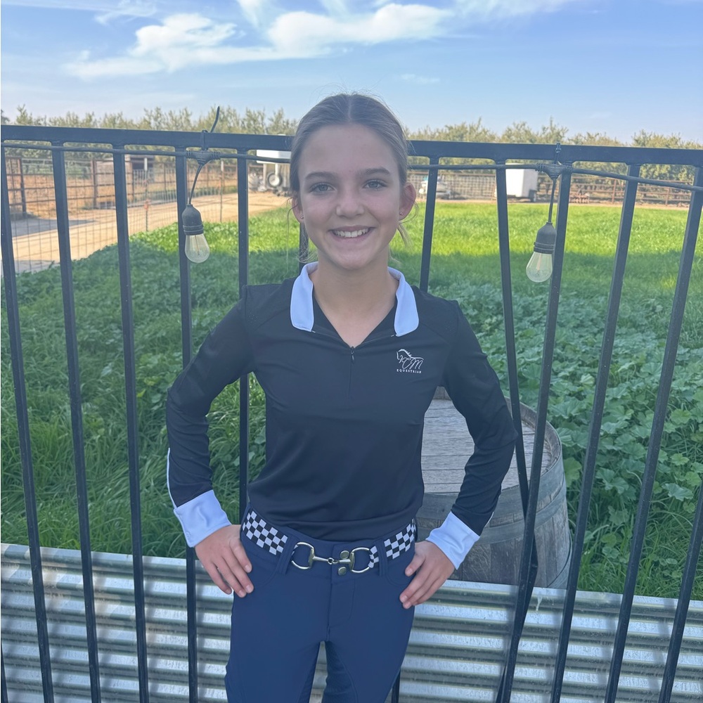 Deluxe navy blue sleeve collar & cuff equestrian long show shirt